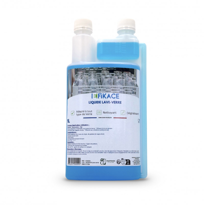 LIQUIDE LAVE-VERRES EFIKACE POUR MACHINE AUTOMATIQUE FLACON KERDOSE 1L (1 U)
