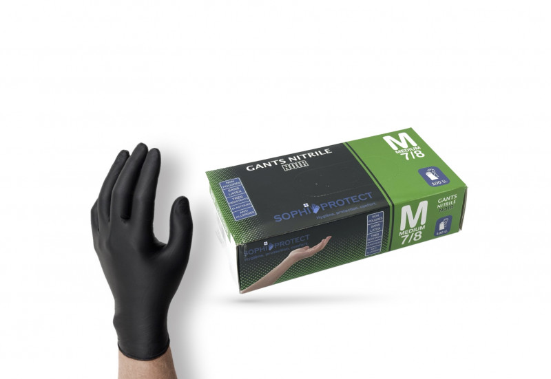 GANTS NITRILE NOIRS EPAIS NON POUDRÉS