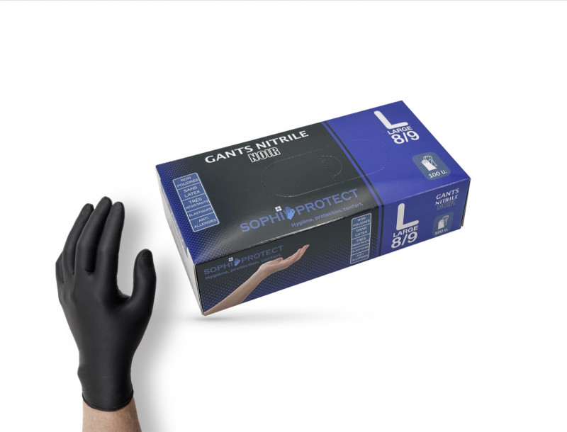 GANTS NITRILE NOIRS EPAIS NON POUDRÉS