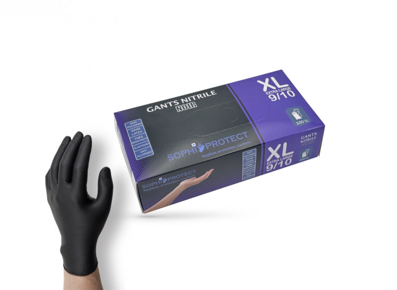GANTS NITRILE NOIRS EPAIS NON POUDRÉS
