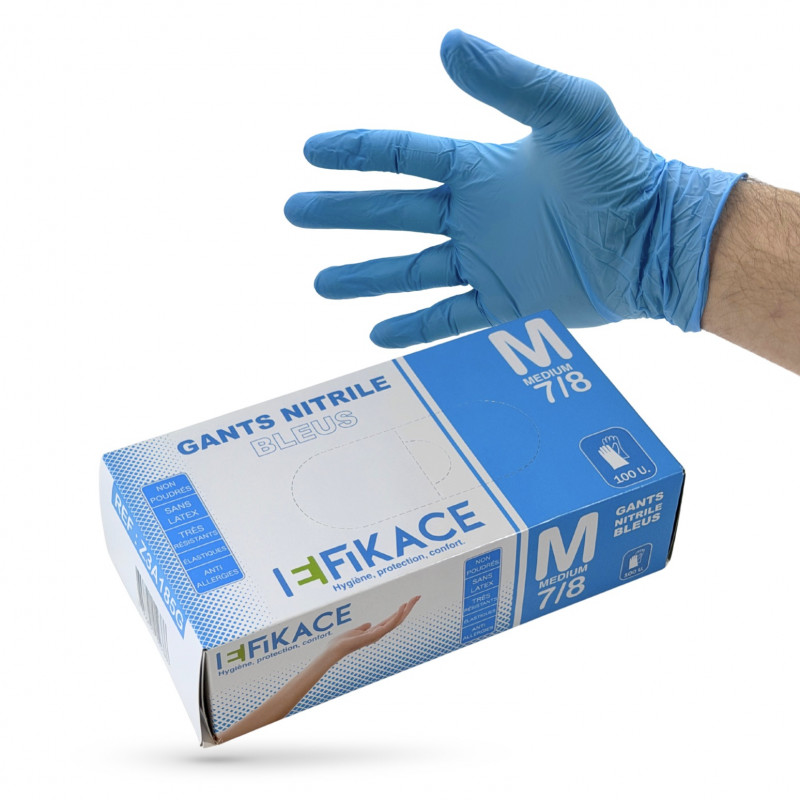 GANTS NITRILE BLEUS NON POUDRÉS