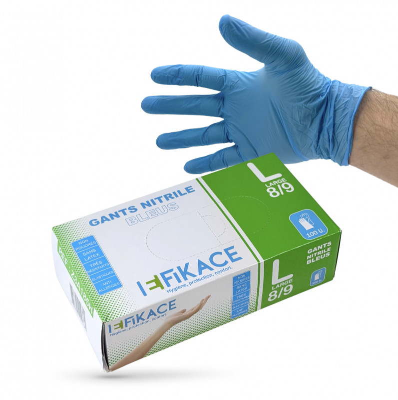 GANTS NITRILE BLEUS NON POUDRÉS
