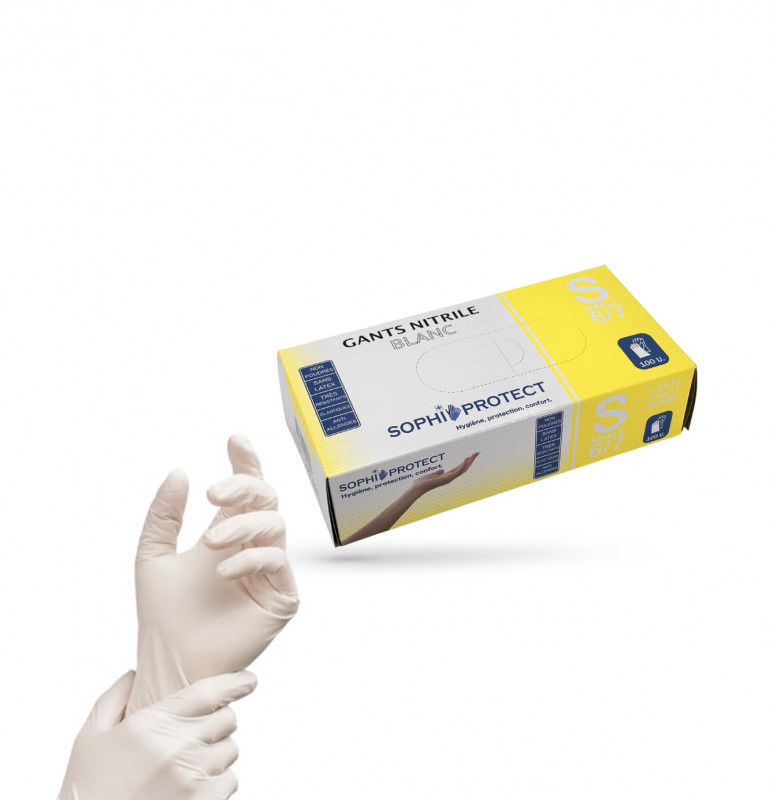 GANTS NITRILE BLANCS EPAIS NON POUDRÉS