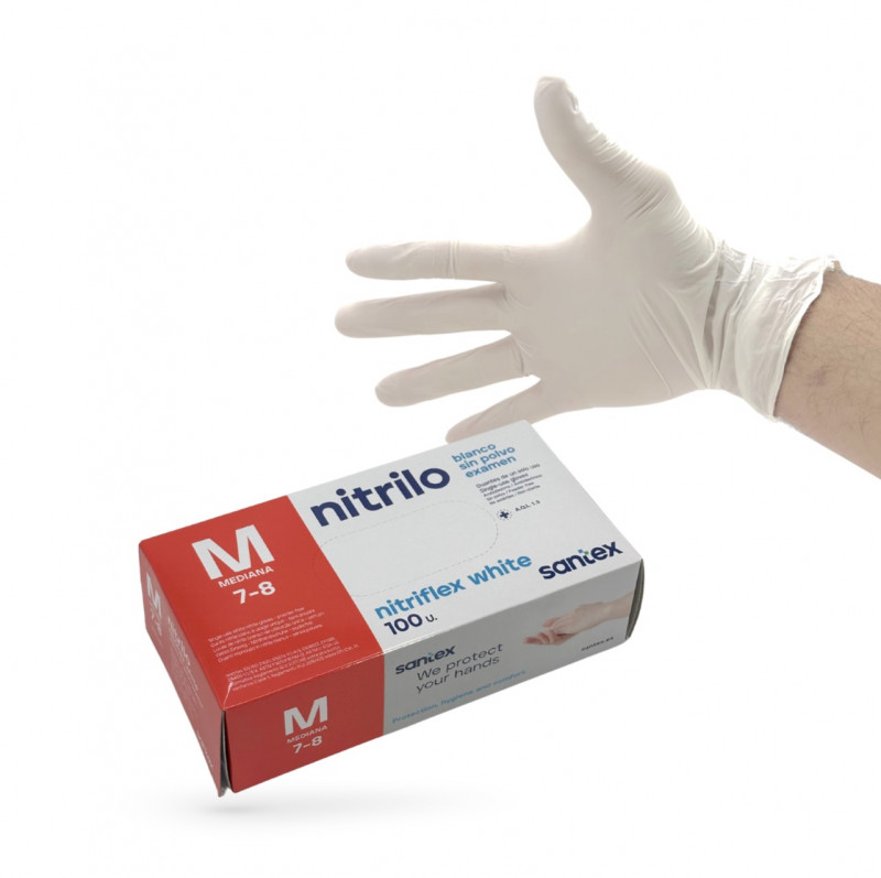 GANTS NITRILE BLANCS EPAIS NON POUDRÉS