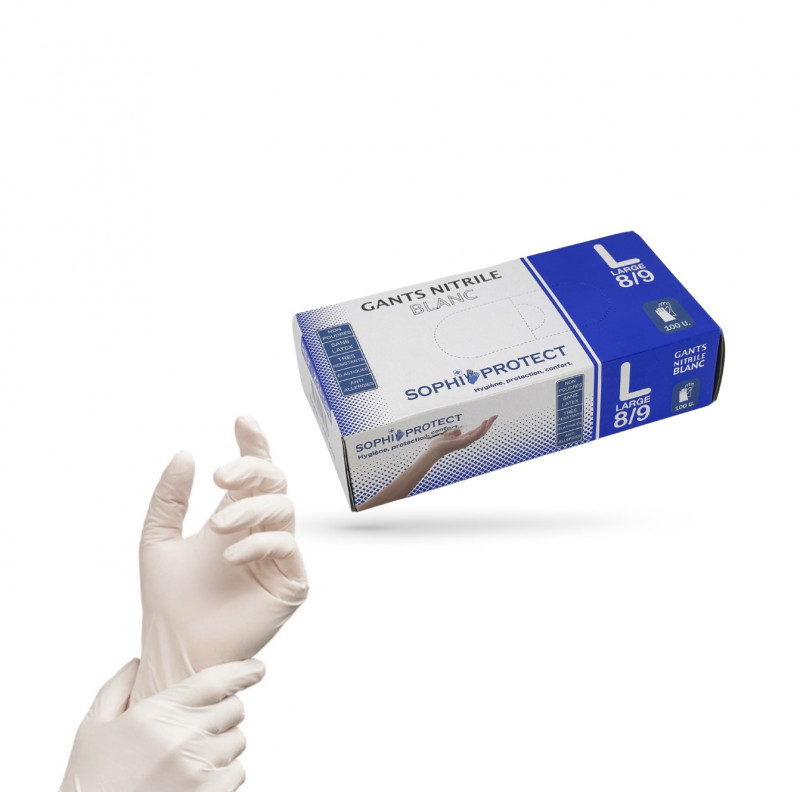GANTS NITRILE BLANCS EPAIS NON POUDRÉS